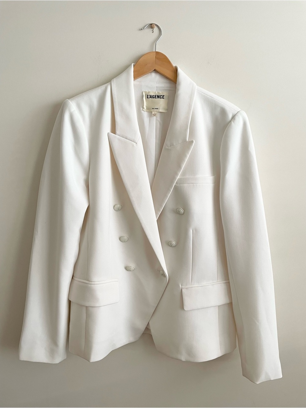 L'AGENCE Kenzie Double Breasted White Blazer